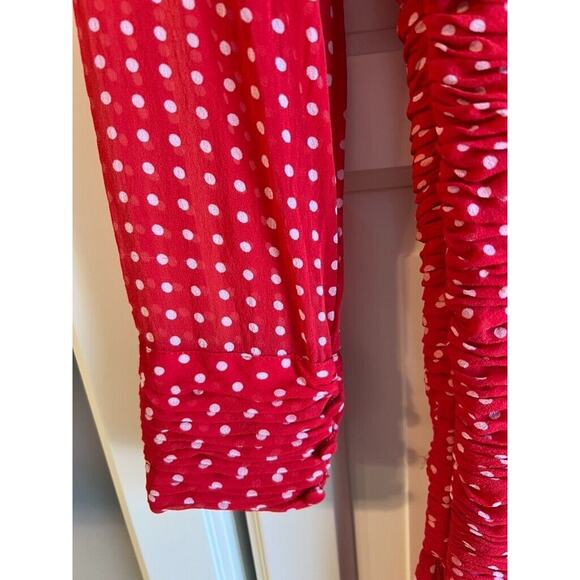 Scarlet Romance Polka Dot Ruched Drop Waist Floral applique Retro holiday Sz S/M - Picture 6 of 11